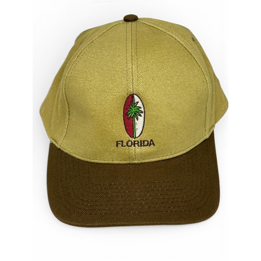 VTG‎ J Hats Florida Baseball Cap Tan Brown Palm Tree Embroidered Strapback Mens